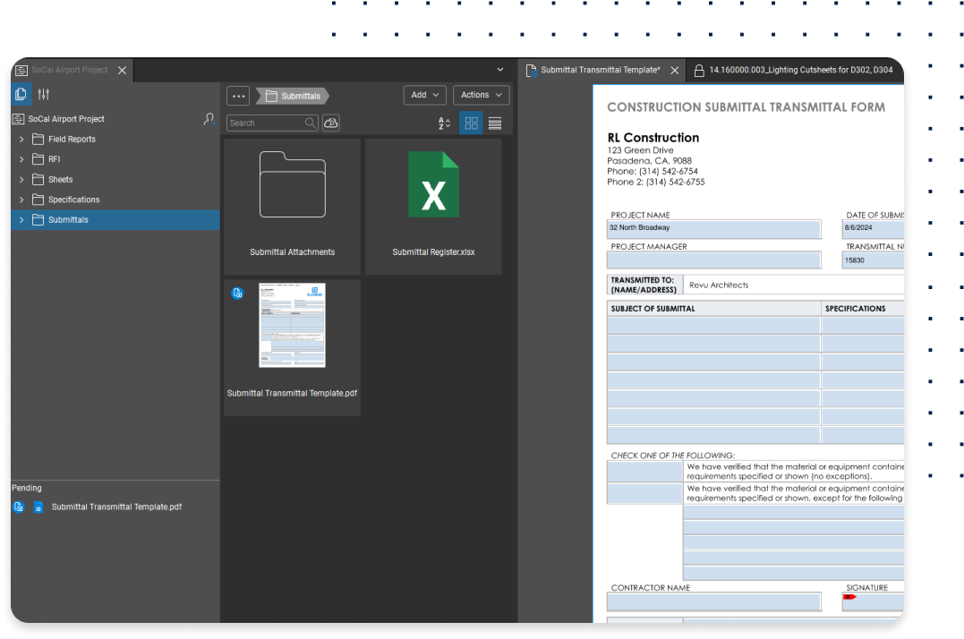 submittal form workflow in construction software interface