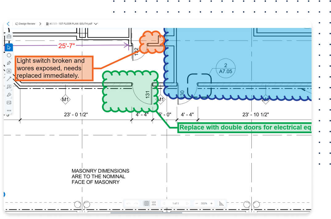 punch defect markups on construction drawings on web construction software