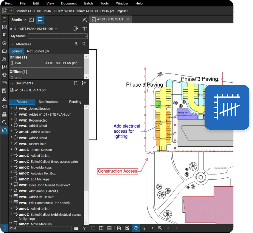 Measurements on a mine site plan in Revu