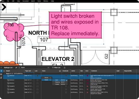 Revu Punch Status in Markups List