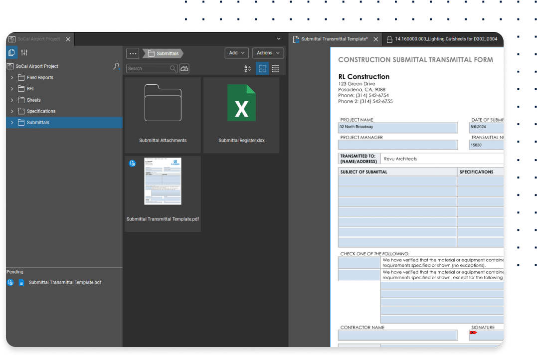 submittal form workflow in construction software interface