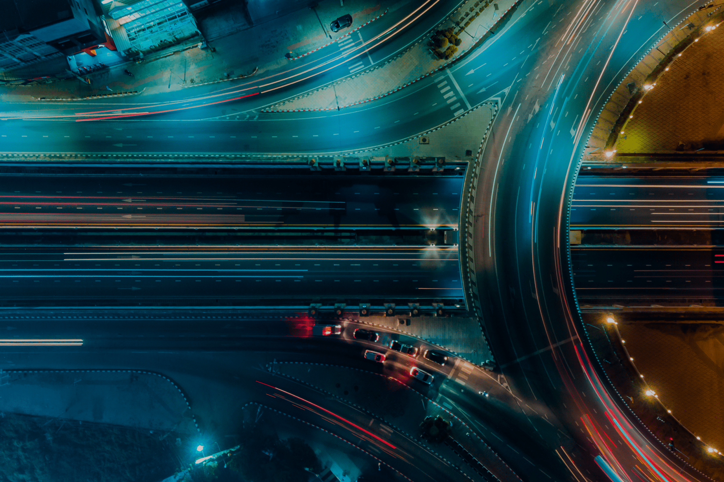 Top-down view of a freeway overpass