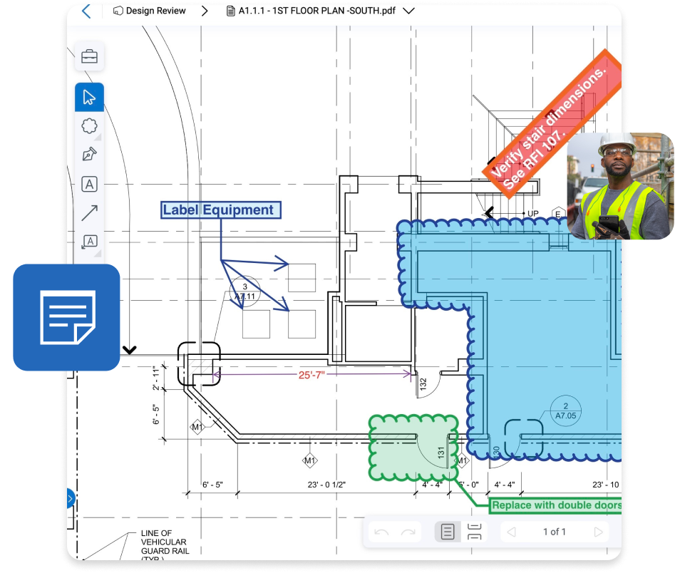 architect and contractor RFI markups on software interface