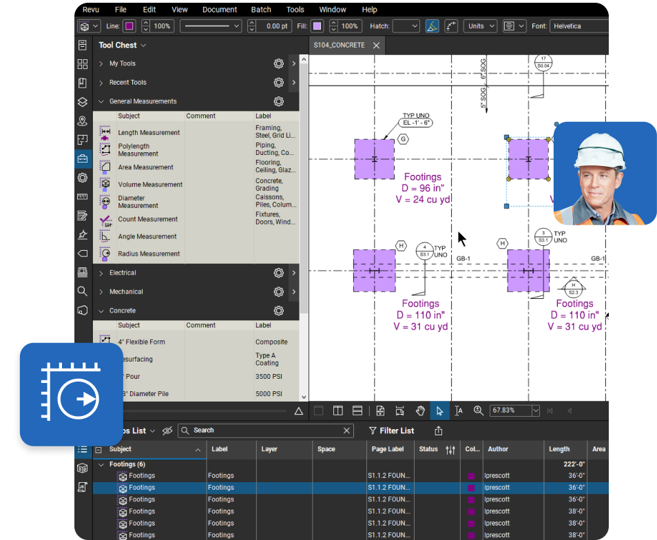 Contractor markups for takeoff and materials estimation in software interface