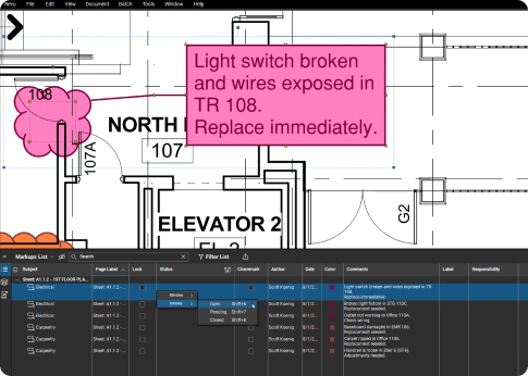 Punch on construction drawing with metadata on software interface