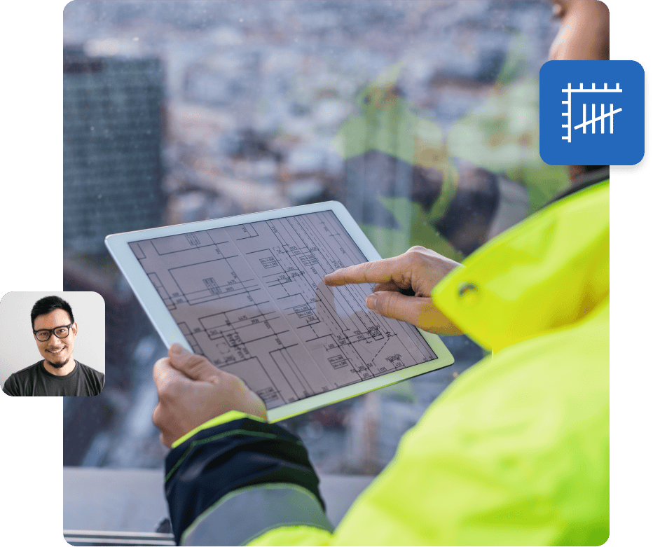 Construction worker using a tablet