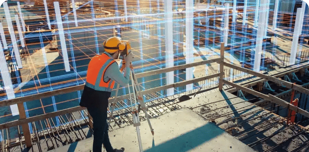 Contruction worker taking measurements