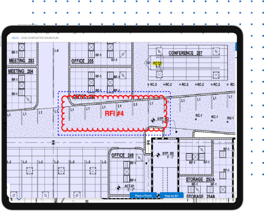 A tablet with a blueprint on the screen