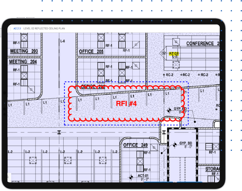 A tablet with a blueprint on the screen