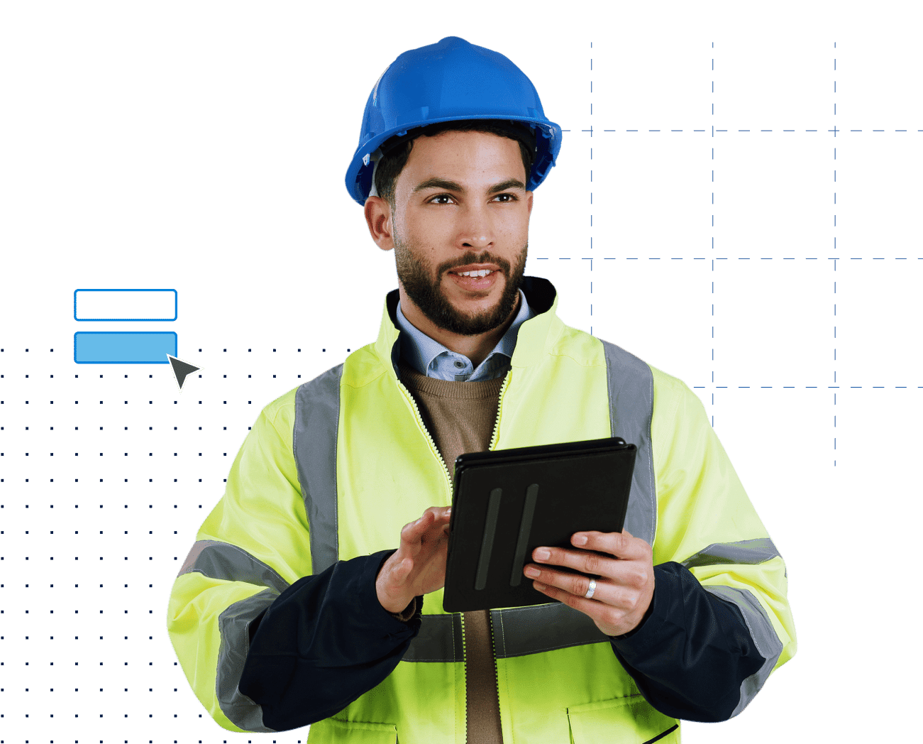 Construction worker holding a tablet