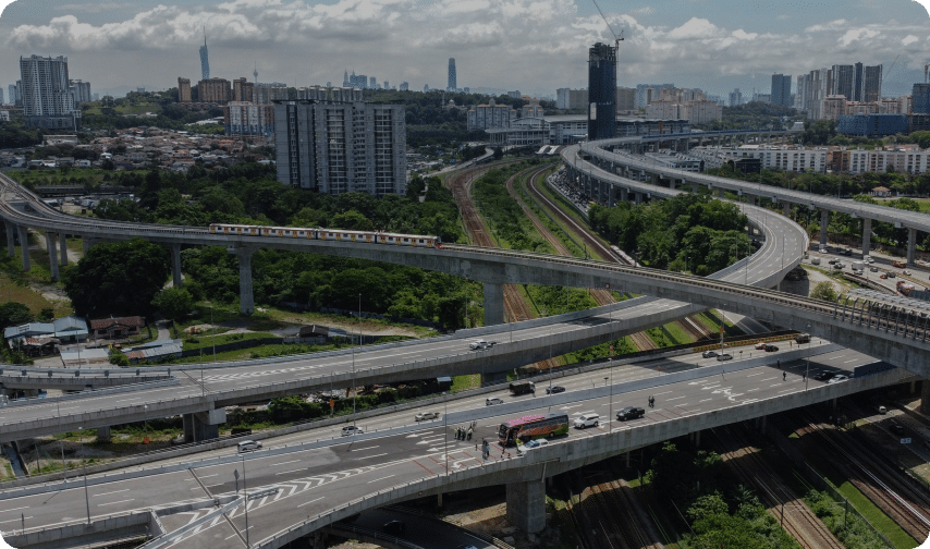 Aerial view of highway overpass